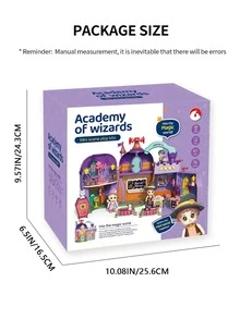 Stomle Family Halloween Themed Transformable Castle, Musical Magic Academy, Portable Doll House Set For Children's Pretend Play. Comes With 4 Dolls And Random Colored Outfits. - Blue - View 6
