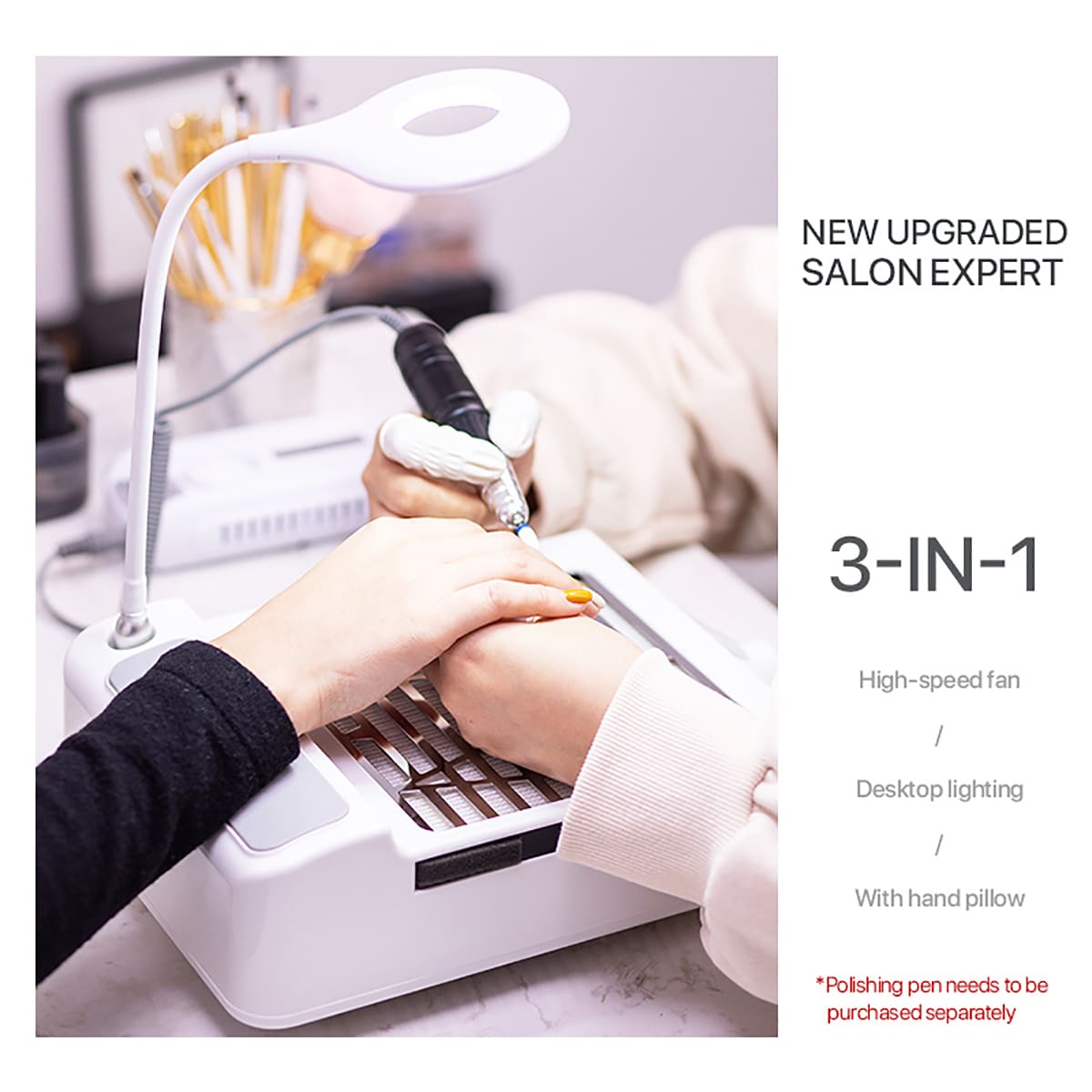 Colector De Polvo Para Uñas Con Lámpara Led Para Uñas Acrílicas, Extractor De Polvo Para Uñas Potente Con Ventilador De Succión Y Limpiador De Vacío Para Herramienta De Manicura De Uñas De Perforación Para Uñas Acrílicas Y Extensiones De Uñas De Gel