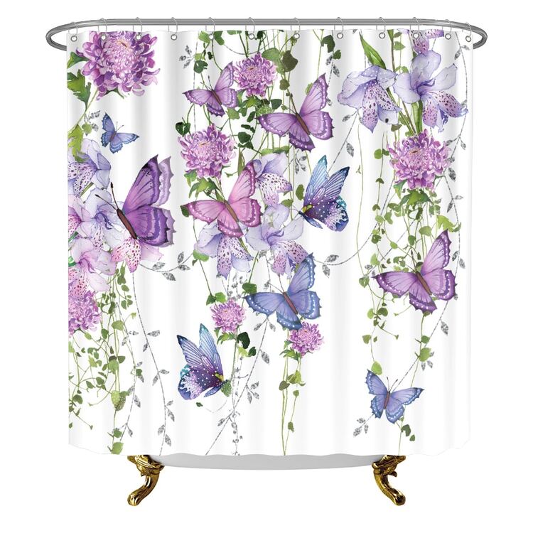 Butterfly Print Shower Curtain - Purple - View 7