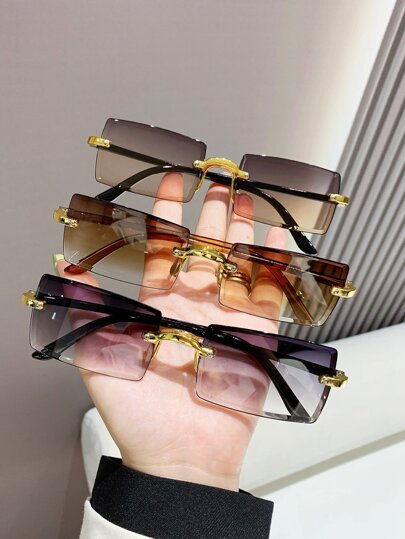 Set de 3 gafas de sol cuadradas sin montura de plástico de moda para mujer - Accesorios de playa, gafas de sol, sombras de moda, elegantes para salidas familiares, viajes, vacaciones, verano, playa, al aire libre