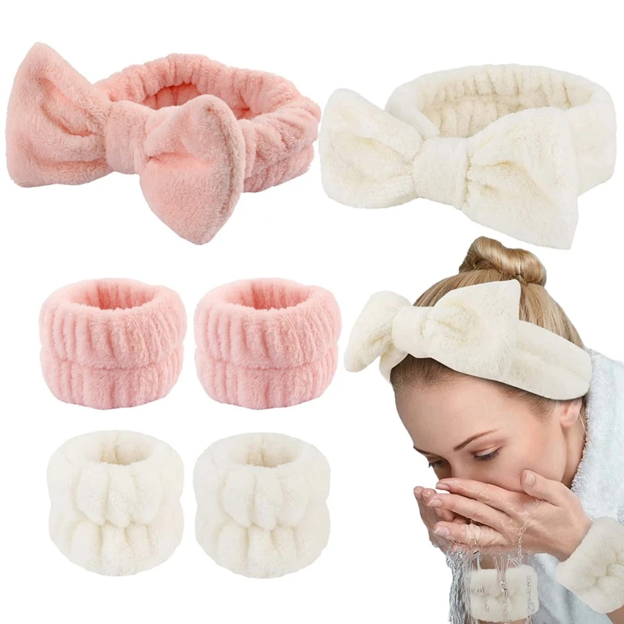 Bộ 3 vòng đeo tay bằng vải nhung bao gồm băng đô rửa mặt, vòng tay spa, băng đô thấm mồ hôi bằng vải lông san hô, dây buộc tóc chống thấm nước, phụ kiện tuyệt vời cho phụ nữ sử dụng hàng ngày - Bộ 3 miếng - Xem 1