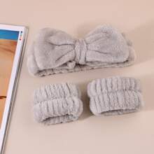 Bộ 3 vòng đeo tay bằng vải nhung bao gồm băng đô rửa mặt, vòng tay spa, băng đô thấm mồ hôi bằng vải lông san hô, dây buộc tóc chống thấm nước, phụ kiện tuyệt vời cho phụ nữ sử dụng hàng ngày - Bộ 3 miếng - Xem 3