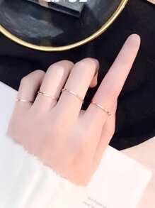 1 件时尚简约设计不锈钢女士戒指，校园时尚，情人节礼物，2 毫米宽度，可爱帅气的光滑戒指款式，非常适合日常佩戴 - 玫瑰金 - 查看 3