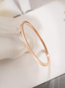 1 件时尚简约设计不锈钢女士戒指，校园时尚，情人节礼物，2 毫米宽度，可爱帅气的光滑戒指款式，非常适合日常佩戴 - 玫瑰金 - 查看 8