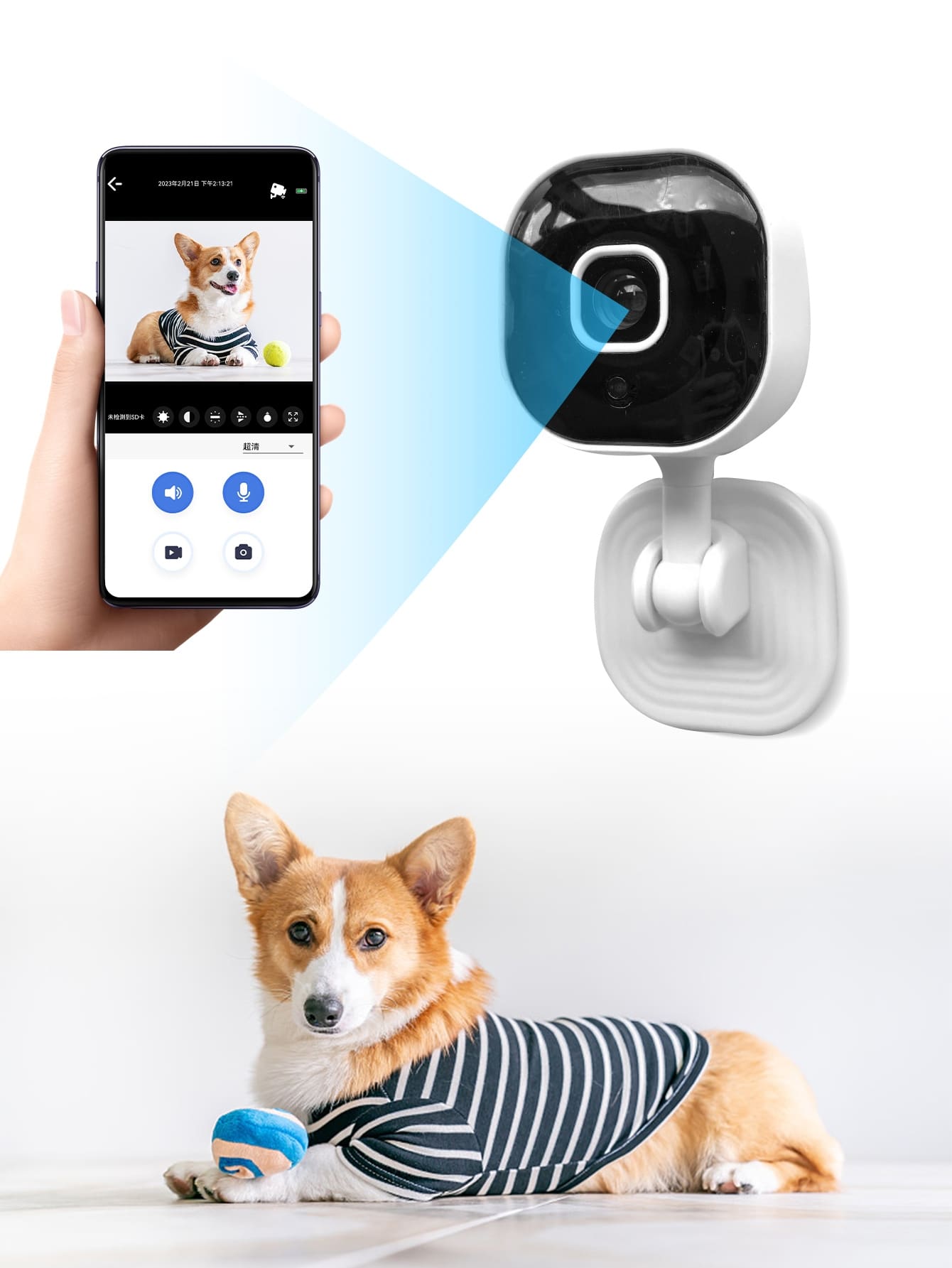 1pc Pet Monitoring Camera With Night Vision Function, Suitable For Home Pet Safety Supervision