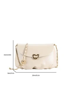 1pc Beige Crossbody Bag With Metallic Decoration, Fashionable And Portable - Beige - View 2