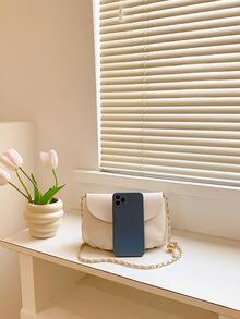 1pc Beige Crossbody Bag With Metallic Decoration, Fashionable And Portable - Beige - View 3