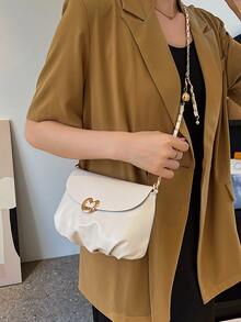 1pc Beige Crossbody Bag With Metallic Decoration, Fashionable And Portable - Beige - View 6