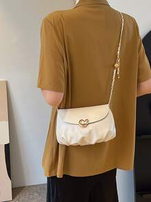 1pc Beige Crossbody Bag With Metallic Decoration, Fashionable And Portable - Beige - View 4