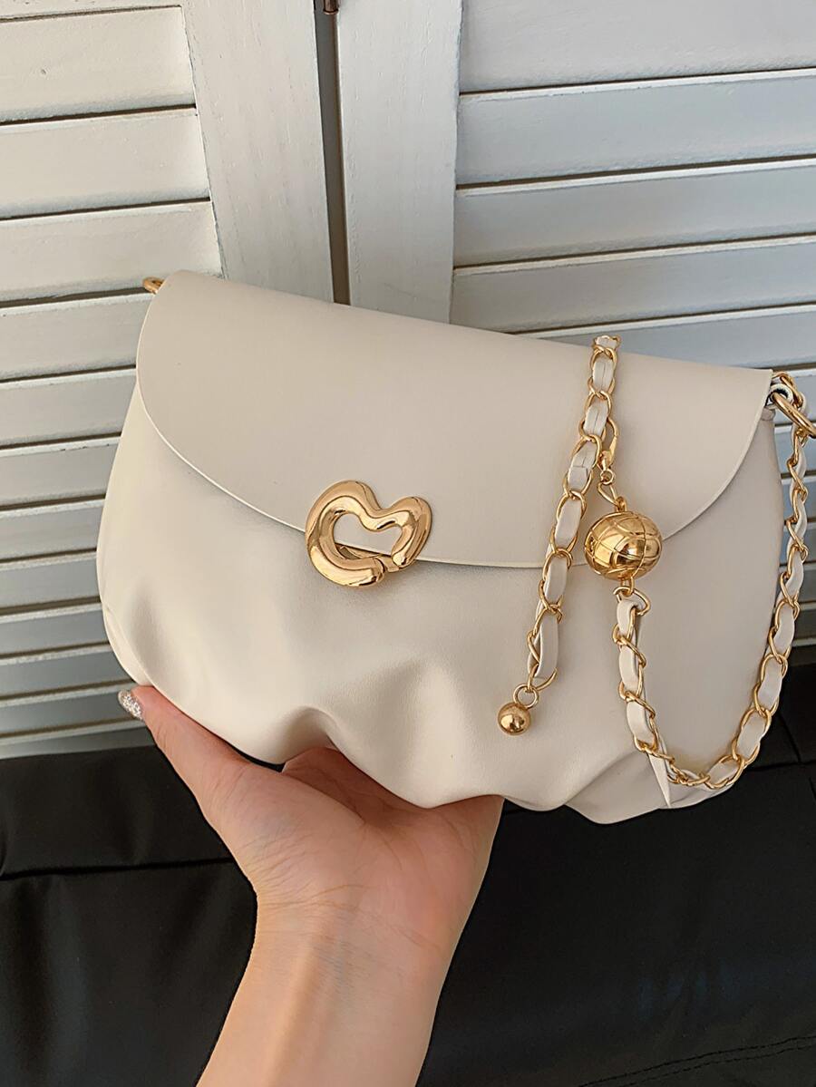 1pc Beige Crossbody Bag With Metallic Decoration, Fashionable And Portable - Beige - View 1