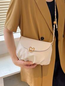 1pc Beige Crossbody Bag With Metallic Decoration, Fashionable And Portable - Beige - View 5