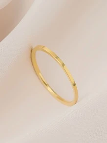 1pc Simple And Slim Titanium Steel Ring, Unisex Joint Ring Jewelry Gift With 2mm Polished Band Width - Gold - View 2