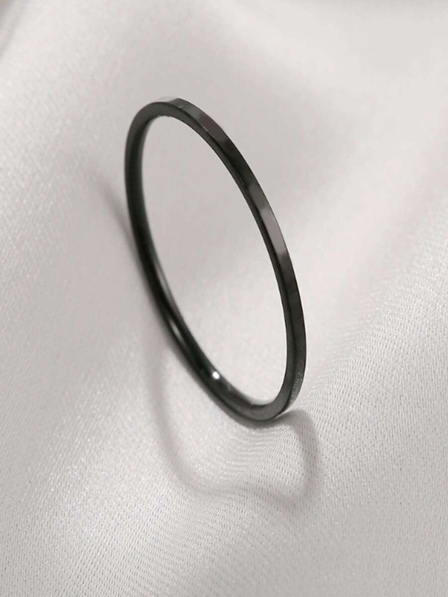 1pc Simple Titanium Steel Ring, Ladies' Adjustable Knuckle Ring, Campus Fashionable Accessory, Valentine's Day Gift,Mom,Mother,Mother's Day,Gift - Black - View 1