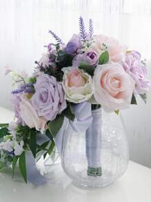 Artificial Flowers Wedding Bouquets 19.68in For Bride Bridesmaid Bouquet Purple Rose Fake Roses For Wedding Home Decoration, Party,Birthday,Valentine's Day,Mother's Day Gift - Purple - View 6