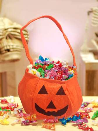 1 st. Små Halloween Godispåse - Ovävd 3D Pumpa Väska - Ovävd Pumpa Hink - Eller Godispåse Till Halloween Party Dekorationer