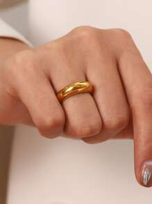 1 Máy Tính Cổ Điển Tối Giản Thép Không Gỉ Mạ Vàng 18K Nhẫn Nữ Chống Nước Xếp Chồng Lên Nhau Đeo Một Mình Làm Quà - Vàng - Xem 2