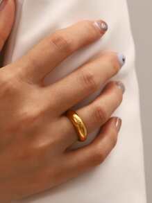 1 Máy Tính Cổ Điển Tối Giản Thép Không Gỉ Mạ Vàng 18K Nhẫn Nữ Chống Nước Xếp Chồng Lên Nhau Đeo Một Mình Làm Quà - Vàng - Xem 1