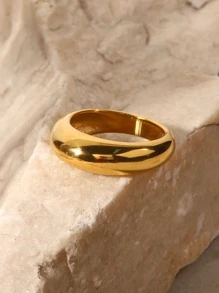 1 Máy Tính Cổ Điển Tối Giản Thép Không Gỉ Mạ Vàng 18K Nhẫn Nữ Chống Nước Xếp Chồng Lên Nhau Đeo Một Mình Làm Quà - Vàng - Xem 4