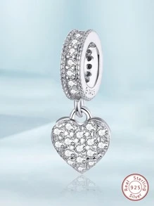 1 件 925 纯银时尚真锆石闪亮心形串珠，适合女士手链、手镯、DIY 珠宝制作婚礼订婚礼物精美女士珠宝 - 銀色 - 查看 1