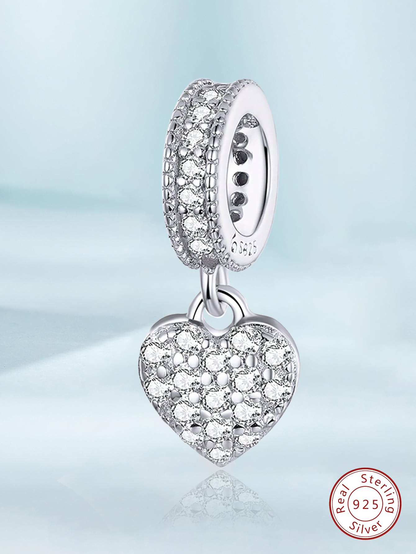 1 件 925 纯银时尚真锆石闪亮心形串珠，适合女士手链、手镯、DIY 珠宝制作婚礼订婚礼物精美女士珠宝 - 銀色 - 查看 1