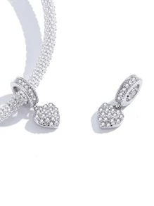 1 件 925 纯银时尚真锆石闪亮心形串珠，适合女士手链、手镯、DIY 珠宝制作婚礼订婚礼物精美女士珠宝 - 銀色 - 查看 6