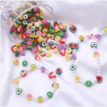360入组水果花聚合物粘土珠子,可愛微笑心蘑菇粘土珠子適用於首飾類項鍊耳環製作,DIY手鍊製作成套工具 - 彩色 - 查看 3