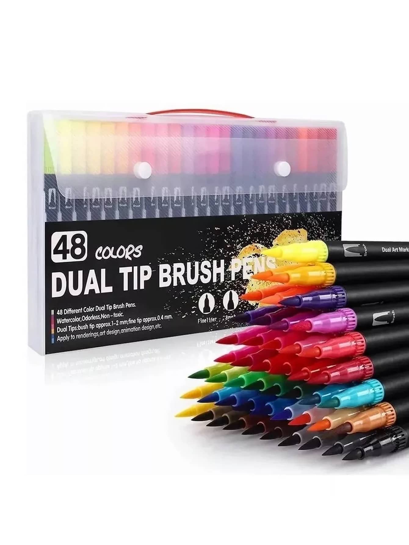 Brush Tip Markers 48 Colors, Brush Tip Markers Back To School - Black - View 1