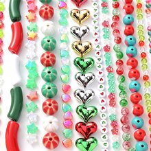 聖誕珠子花圓形隔片珠子鬆動球珠子適用於DIY手環珠寶製作工藝,紅色的&綠色&白色