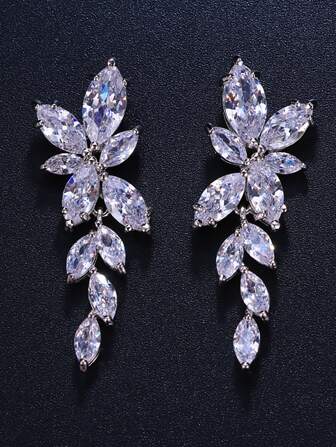 1 对新娘锆石耳环叶子设计时尚百搭潮流配饰波西米亚风万圣节