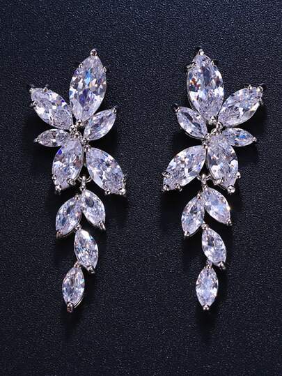 1 đôi bông tai cô dâu đính đá Zirconia hình lá, phụ kiện thời trang đa năng. Phụ kiện ngày Valentine.