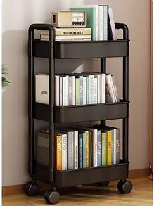 1pc Small Cart Storage Rack, Multilayer Kitchen/bedroom/bathroom Storage Organizer For Baby Food And Snacks, With Moving Wheels - Black - View 3