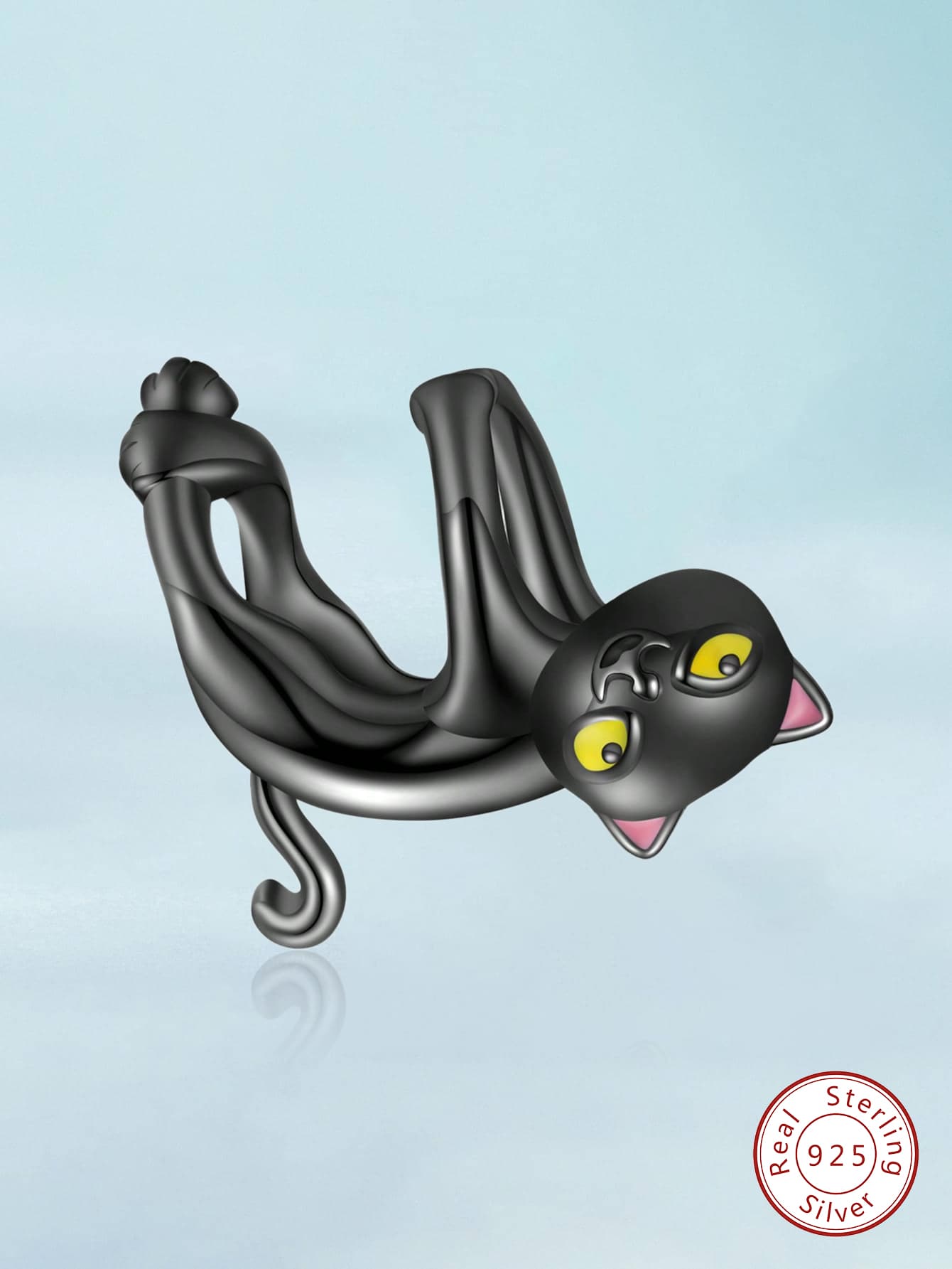 1入組魅力四射真實925純銀可愛寵物黑色貓吊墜釘珠適合女士適合手鍊手鐲DIY珠寶製作週年禮物精細女士們珠寶和手錶