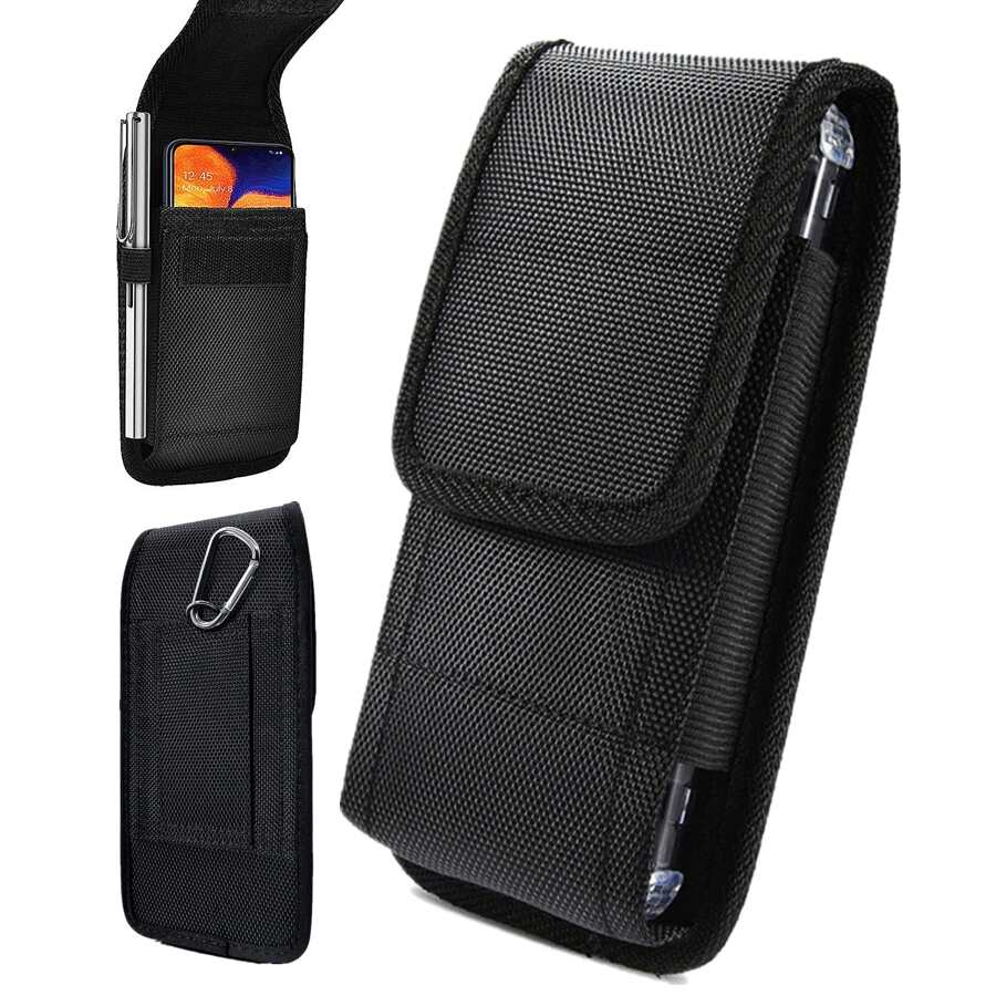 Cell Phone Pouch Nylon Belt Holster Case Compatible With IPhone 14 12, 12 Pro, 11, 11 Pro, 13, 13 Pro, XR X 6 7 8 Plus Compatible With Samsung Galaxy S23 S22 S20 S21 FE S10+ S9 A14 A54 Moto Multi-Purpose Cell Phone Case For Work, Hiking, Camping, Barbecue, Rescue - Black - View 1
