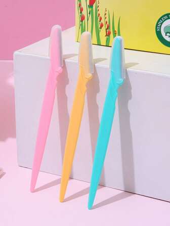 3 件套修眉刀，粉色、蓝色、黄色，带保护套，方便携带