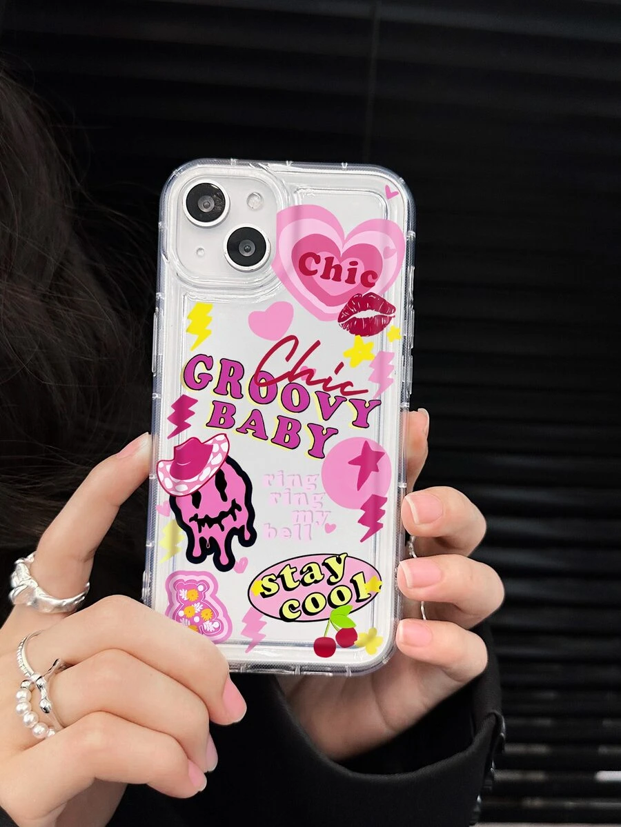 1pc Letter Printed Clear Air Cushion Phone Case Compatible With Iphone - Multicolor - View 1