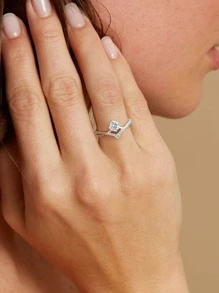 ESBERRY A Moissanite Rhinestone Engagement Wedding Band Eternity  Ring Promise Ring Anniversary Ring S925 Sterling Silver Rings Luxury Jewelry Gifts For Women Bridal Jewelry