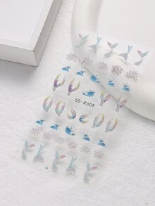 2入組5D壓花美甲貼紙奢華夢幻指甲貼花自粘美人魚尾巴貝殼海星噴霧珍珠圖案法語指甲貼適合女士女孩沙龍家庭DIY指甲條紋線美甲用品 - 彩色 - 查看 4