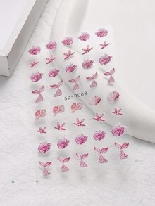 2入組5D壓花美甲貼紙奢華夢幻指甲貼花自粘美人魚尾巴貝殼海星噴霧珍珠圖案法語指甲貼適合女士女孩沙龍家庭DIY指甲條紋線美甲用品 - 彩色 - 查看 3