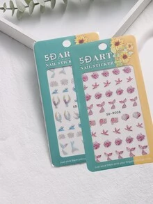 2入組5D壓花美甲貼紙奢華夢幻指甲貼花自粘美人魚尾巴貝殼海星噴霧珍珠圖案法語指甲貼適合女士女孩沙龍家庭DIY指甲條紋線美甲用品 - 彩色 - 查看 2