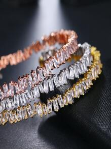 1 件新娘可调节不对称阶梯式切割方晶锆石经典流行手链和手镯优雅皇家头饰 - 銀色 - 查看 2