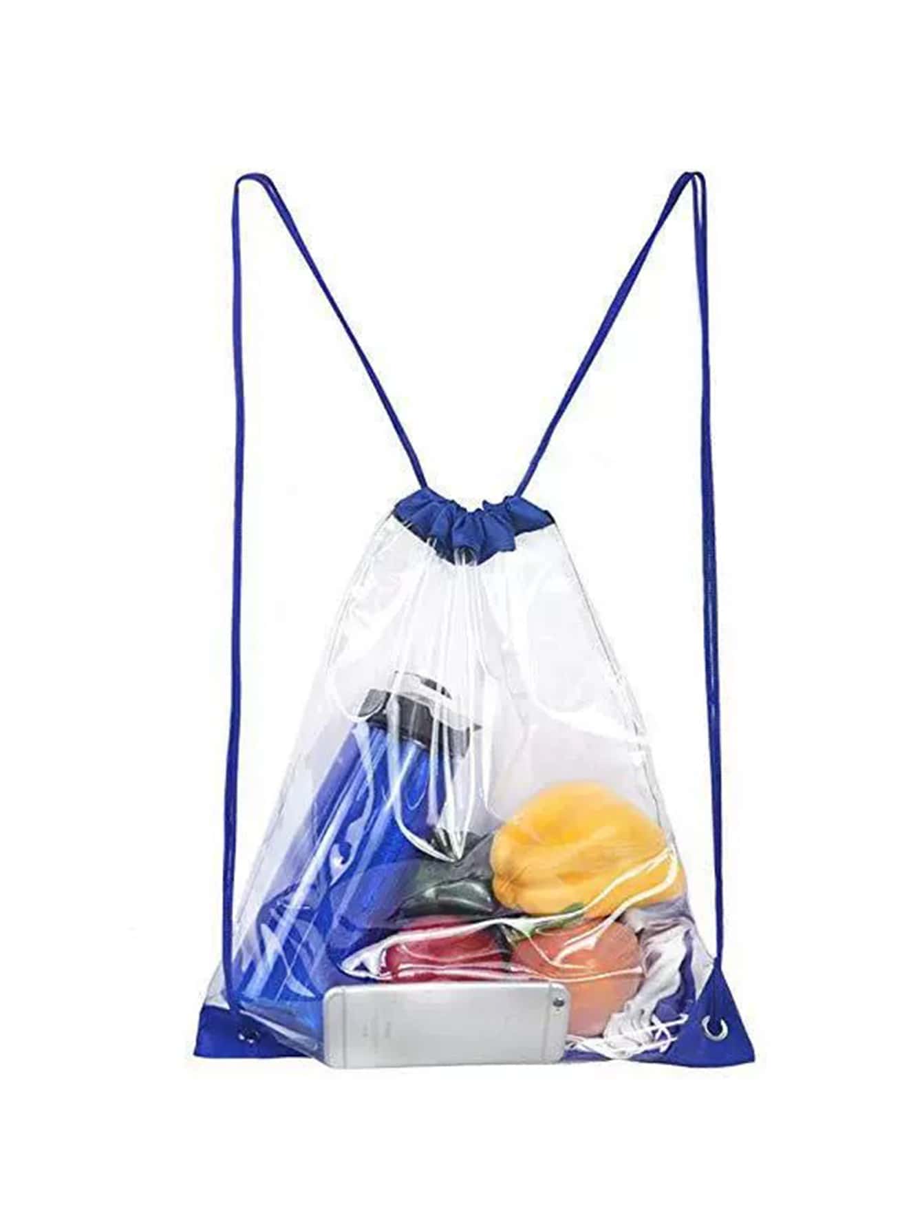 1 pieza transparente con cordón Bolsas PVC portátil impermeable Mochila de viaje gimnasia deportivo playa Cuerda Bolso - Azul - Ver 1