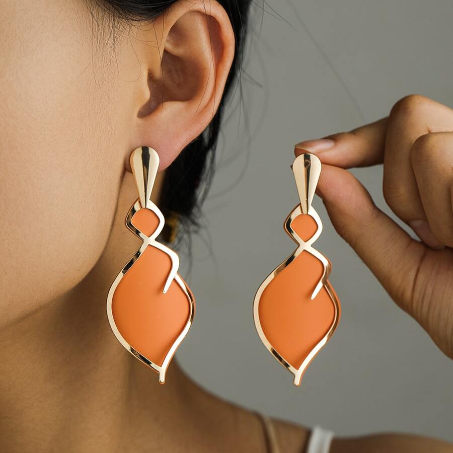 2pcs Fashionable & Unique Orange Waterdrop Double-layer Earrings, Simple & Versatile For Women - Orange - View 1