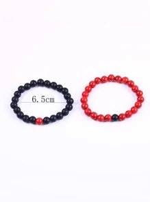 1 đôi Đơn giản Tròn Đá cườm Vòng tay Thích hợp Đối với Vợ chồng Mặc hàng ngày - Đỏ - Xem 4