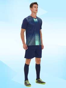 Dorosły Męski Piłka nożna Koszulka Komplety Biżuterii , Dekolt w kształcie litery V , Zablokowany kolor Tkanina , lekko Elastyczny I Oddychająca , Odpowiedni Dla Na wolnym powietrzu Sport - Granatowy - Zobacz 4