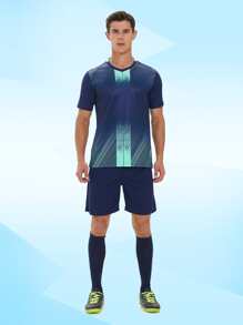 Dorosły Męski Piłka nożna Koszulka Komplety Biżuterii , Dekolt w kształcie litery V , Zablokowany kolor Tkanina , lekko Elastyczny I Oddychająca , Odpowiedni Dla Na wolnym powietrzu Sport - Granatowy - Zobacz 1