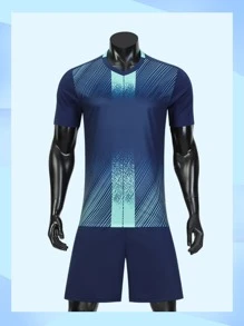 Dorosły Męski Piłka nożna Koszulka Komplety Biżuterii , Dekolt w kształcie litery V , Zablokowany kolor Tkanina , lekko Elastyczny I Oddychająca , Odpowiedni Dla Na wolnym powietrzu Sport - Granatowy - Zobacz 5