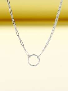 1 件时尚独特几何圆形和不对称形状 S925 项链，适合女士日常佩戴