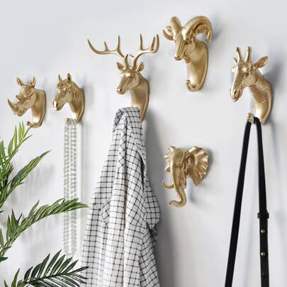 1 pezzo Gancio da parete adesivo creativo a forma di animale in tonalità dorata, vivace senza fare fori, senza bisogno di trapano