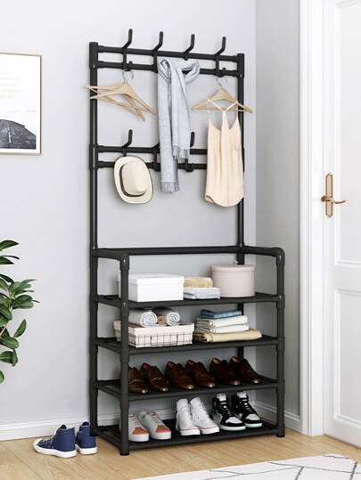 1Pc Hallway Shoe Rack Coat Rack Wall Hanging Clothes Floor Hanger Storage Wardrobe Multifunctional Combination Shoe And Hat Rack