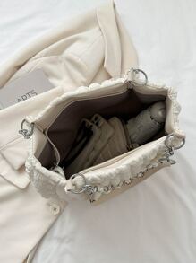 時尚鏈條手提包 - 白色 - 查看 5